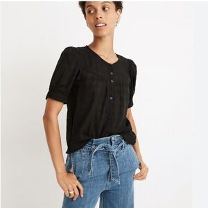 Madewell Puff-Sleeve Yoke Button-Front Top in Textured Plaid Size XXL NWT